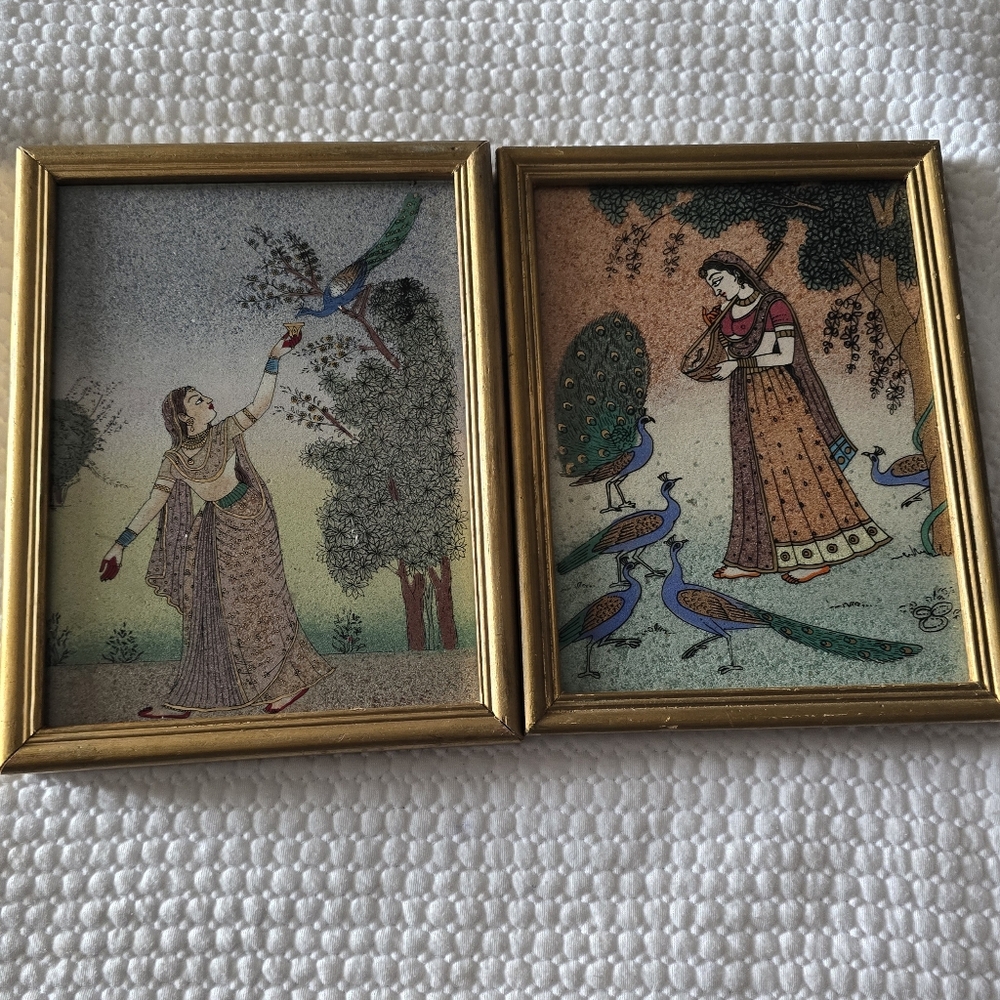 2 Framed Indian Gemstone Artwork